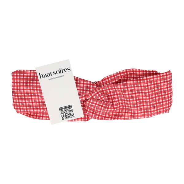 Haarband Twist 5cm – Ruit Print – Gladde Stof – Rood