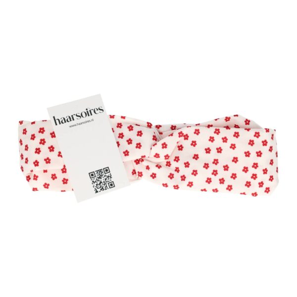 Haarband Twist 5cm – Bloemen Print – Gladde Stof – Rood Wit