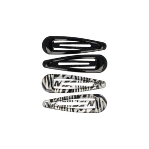 Haarspeld Klikklak 5cm - Dierenprint - Epoxy - Zwart Zilver - Set van 4