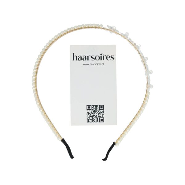 Haarband Diadeem Bloemen Vormen – Parelkralen – Goud Wit