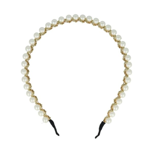 Haarband Diadeem – Parel Kralen – Gouddraad – Wit Goud
