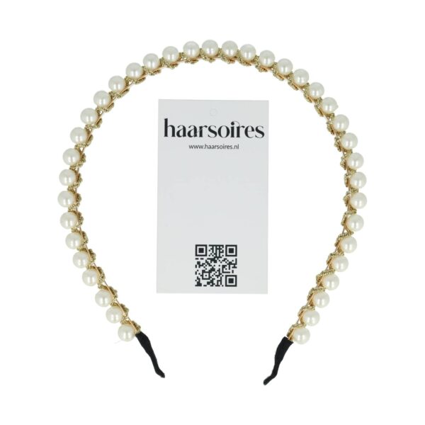 Haarband Diadeem – Parel Kralen – Gouddraad – Wit Goud