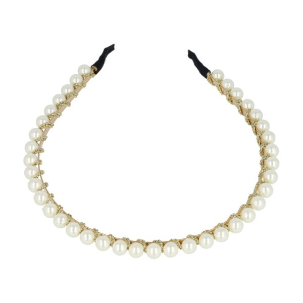 Haarband Diadeem – Parel Kralen – Gouddraad – Wit Goud