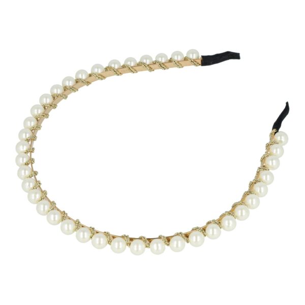 Haarband Diadeem – Parel Kralen – Gouddraad – Wit Goud