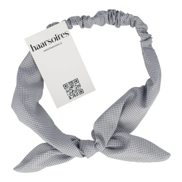 Haarband Knoop 6cm – Strikje met IJzerdraad – Ruitprint – Grijs
