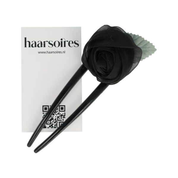 Haarvork roos_2 Styling Tool Haarvork 11cm – Roos Bloem – Knot Haarpin – Zwart