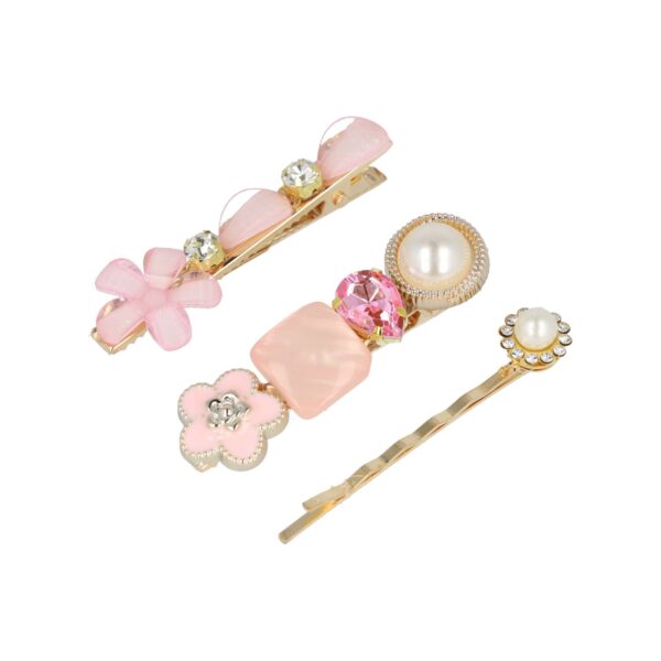 Schuifspeldjes bloem steen strass_1 Haarspeld Duckklemmen & Schuifspeldje 6cm – Bloemen – Stenen Strass – Roze – Set van 3