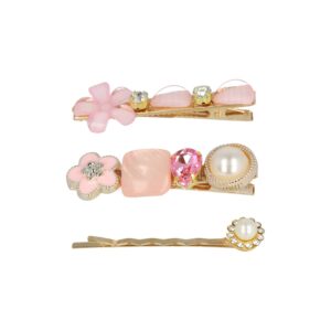 Schuifspeldjes bloem steen strass_2 Haarspeld Duckklemmen & Schuifspeldje 6cm – Bloemen – Stenen Strass – Roze – Set van 3