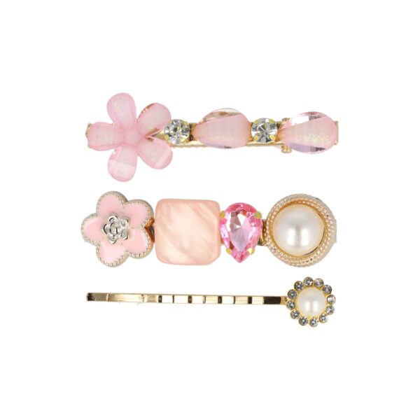 Schuifspeldjes bloem steen strass_8 Haarspeld Duckklemmen & Schuifspeldje 6cm – Bloemen – Stenen Strass – Roze – Set van 3