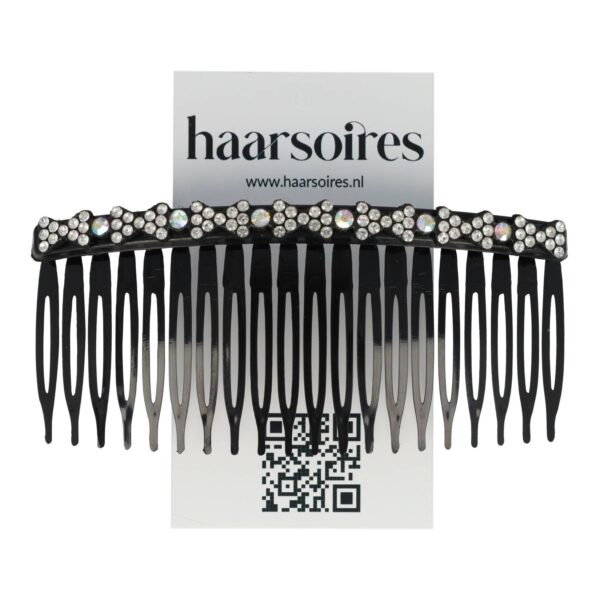 Haarspeld Sierkam Opsteekkam 10cm - Strass Steentjes - Grove Tand - Zwart Zilver