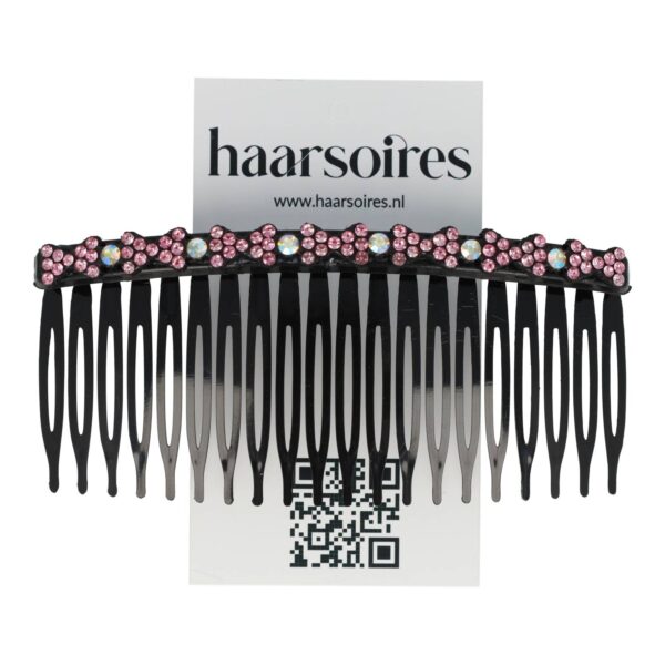 Haarspeld Sierkam Opsteekkam 10cm - Strass Steentjes - Grove Tand - Zwart Lichtroze