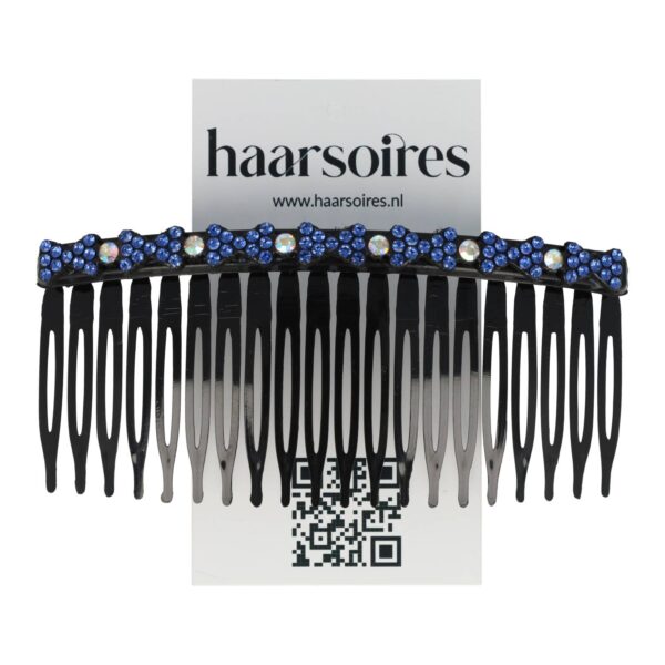 Haarspeld Sierkam Opsteekkam 10cm - Strass Steentjes - Grove Tand - Zwart Blauw