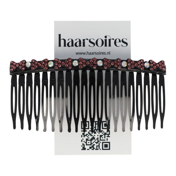 Haarspeld Sierkam Opsteekkam 10cm - Strass Steentjes - Grove Tand - Zwart Roze