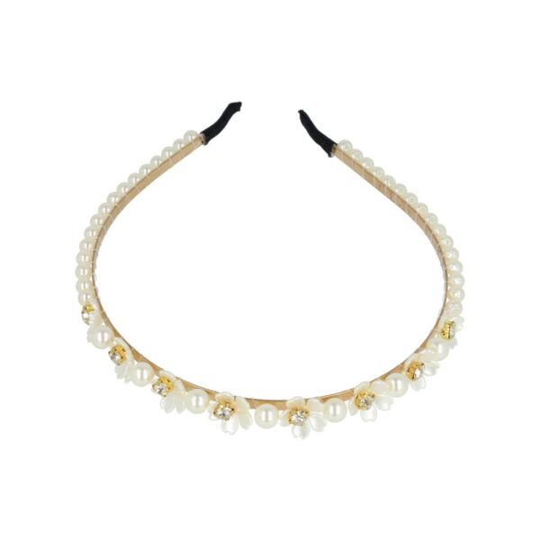 Haarband Diadeem Bloemen Vormen – Parelkralen Strass – Wit