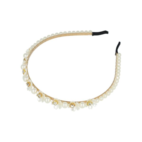 Haarband Diadeem Bloemen Vormen – Parelkralen Strass – Wit