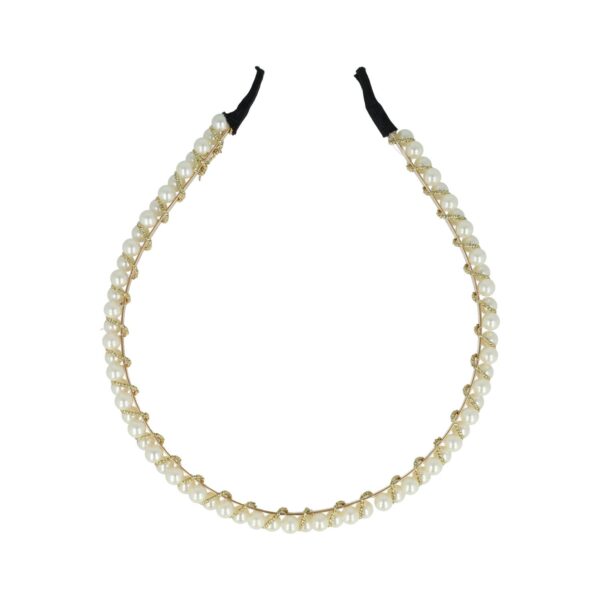Haarband Diadeem – Dubbele Parel Kralen – Gouddraad – Wit Goud