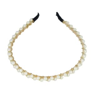 Haarband Diadeem – Dubbele Parel Kralen – Gouddraad – Wit Goud