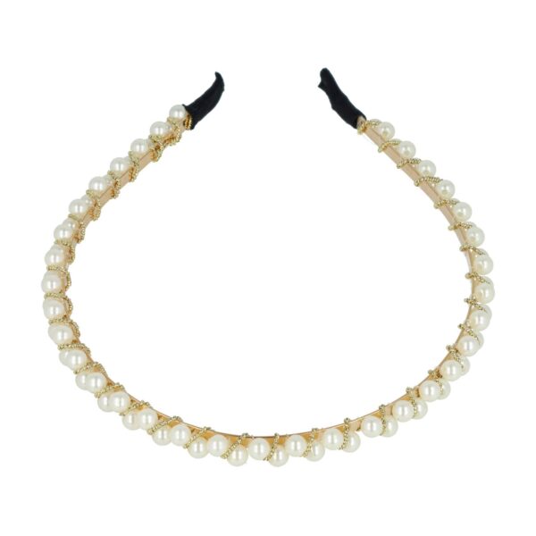 Haarband Diadeem – Dubbele Parel Kralen – Gouddraad – Wit Goud