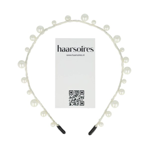 diadeem smal wave grote parelkralen_2 Haarband Diadeem – Dun – Parel Kralen – Wit