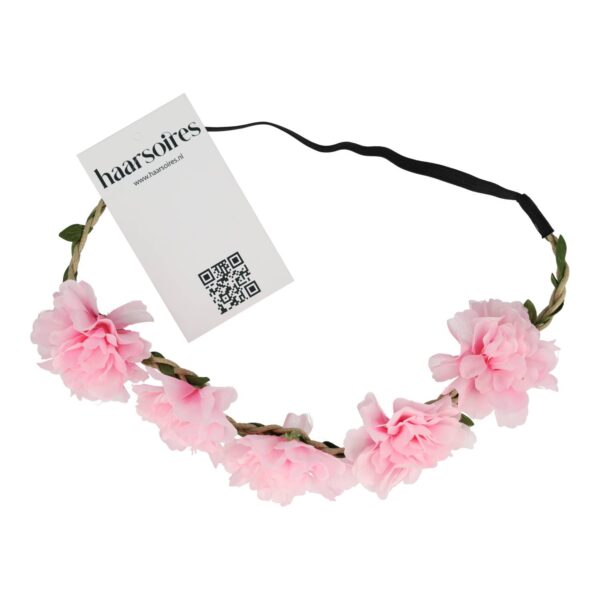 haarband 5 bloemen_6 Haarband Bloemen – Gevlochten – Roze
