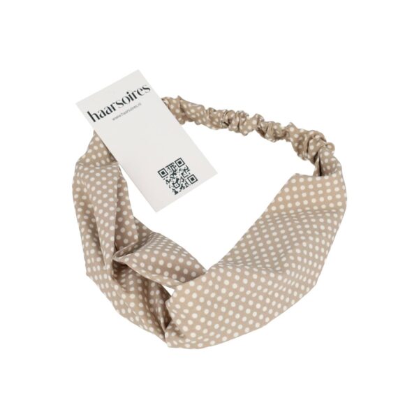 haarband stippenprint met twist_10 Haarband Twist 5cm – Stippenprint – Beige