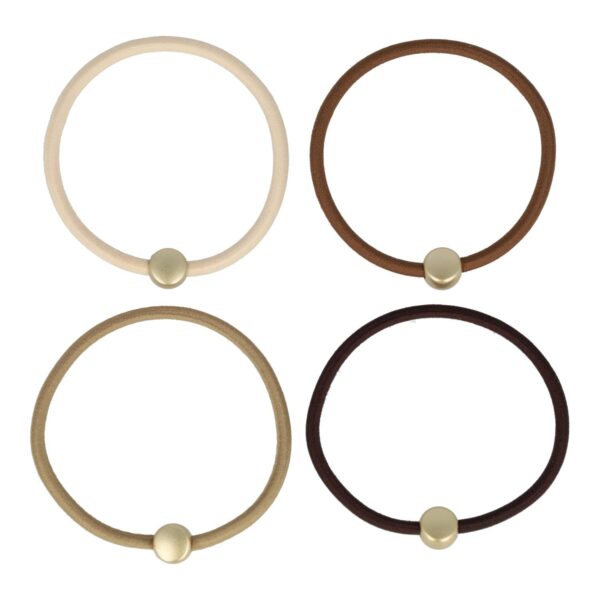 Haarelastieken Kraal 1cm – Cirkel Ornament – Kunststof – Bruin Goud – Set van 4