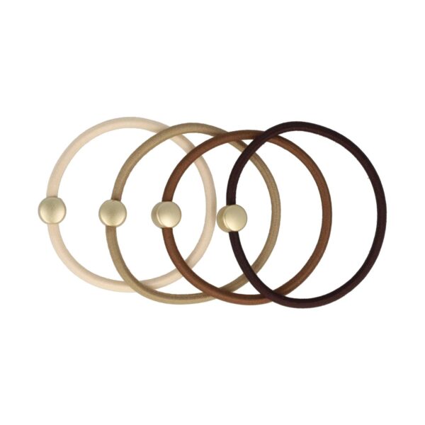 Haarelastieken Kraal 1cm – Cirkel Ornament – Kunststof – Bruin Goud – Set van 4