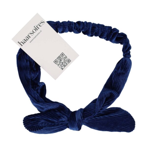 hb ribstof ijzerdraad strik_10 Haarband Knoop – Strikje met IJzerdraad – Velvet Ribstof – Blauw