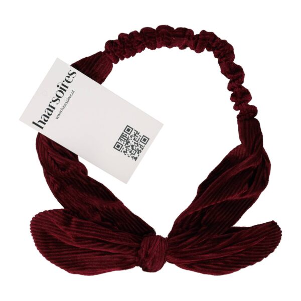 hb ribstof ijzerdraad strik_12 Haarband Knoop – Strikje met IJzerdraad – Velvet Ribstof – Donkerrood