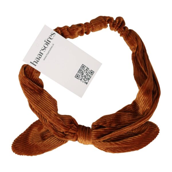 hb ribstof ijzerdraad strik_14 Haarband Knoop – Strikje met IJzerdraad – Velvet Ribstof – Bruin