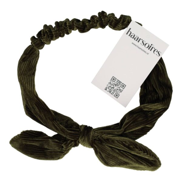 hb ribstof ijzerdraad strik_9 Haarband Knoop – Strikje met IJzerdraad – Velvet Ribstof – Groen