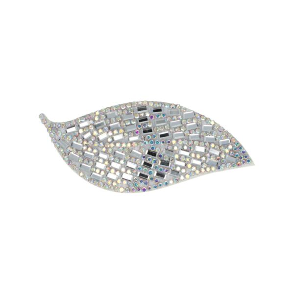 Haarspeld Klikklak 8cm - Blad Vorm - Glitter Steentjes - Zilver Parelmoer