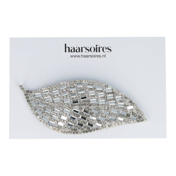 Haarspeld Klikklak 8cm - Blad Vorm - Glitter Steentjes - Zilver