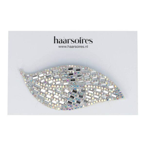 Haarspeld Klikklak 8cm - Blad Vorm - Glitter Steentjes - Zilver Parelmoer