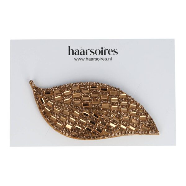 Haarspeld Klikklak 8cm - Blad Vorm - Glitter Steentjes - Bruin