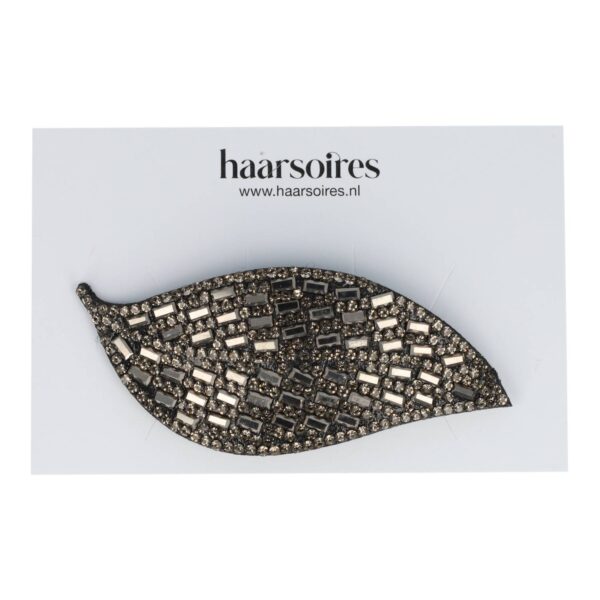 Haarspeld Klikklak 8cm - Blad Vorm - Glitter Steentjes - Grijs