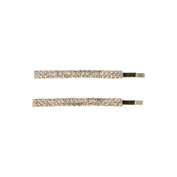 Haarspeld Schuifspeldjes Recht 6cm - Dubbele Rij - Strass Steentjes - Goud - Set van 2