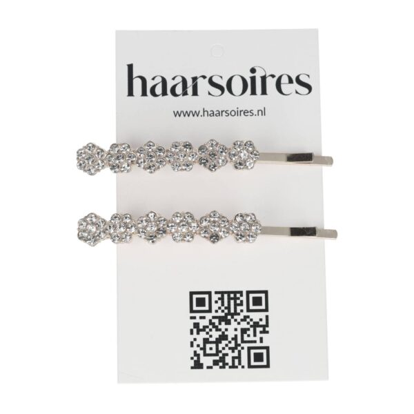 Haarspeld Schuifspeldjes Recht 6cm - Bloemen - Strass Steentjes - Zilver - Set van 2