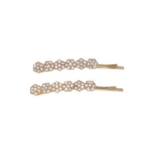 Haarspeld Schuifspeldjes Recht 6cm - Bloemen - Strass Steentjes - Goud - Set van 2