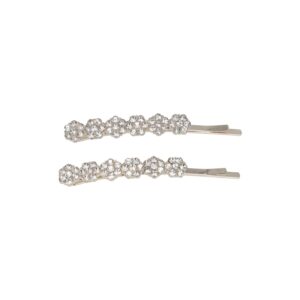 Haarspeld Schuifspeldjes Recht 6cm - Bloemen - Strass Steentjes - Zilver - Set van 2