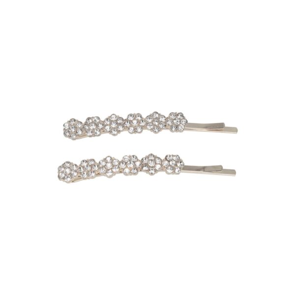 Haarspeld Schuifspeldjes Recht 6cm - Bloemen - Strass Steentjes - Zilver - Set van 2