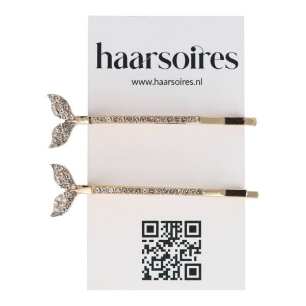 Haarspeld Schuifspeldjes Recht 6cm - Walvisstaart - Strass Steentjes - Goud - Set van 2