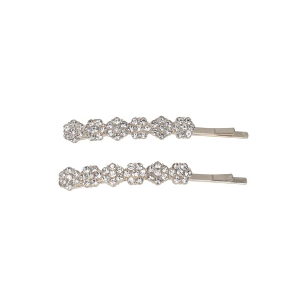 Haarspeld Schuifspeldjes Recht 6cm - Bloemen - Strass Steentjes - Zilver - Set van 2