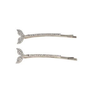Haarspeld Schuifspeldjes Recht 6cm - Walvisstaart - Strass Steentjes - Zilver - Set van 2