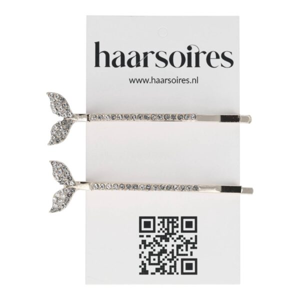 Haarspeld Schuifspeldjes Recht 6cm - Walvisstaart - Strass Steentjes - Zilver - Set van 2