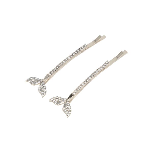 Haarspeld Schuifspeldjes Recht 6cm - Walvisstaart - Strass Steentjes - Zilver - Set van 2