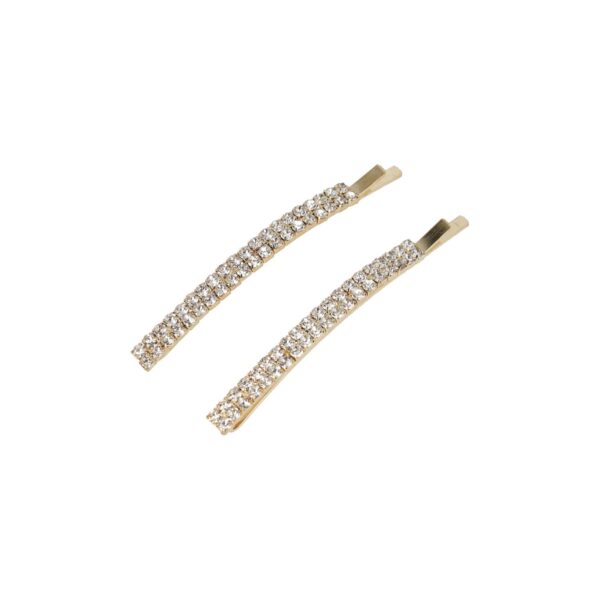 Haarspeld Schuifspeldjes Recht 6cm - Dubbele Rij - Strass Steentjes - Goud - Set van 2