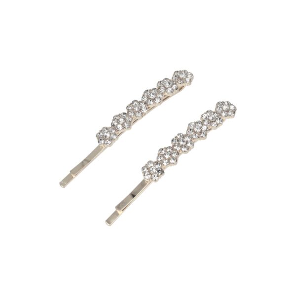 Haarspeld Schuifspeldjes Recht 6cm - Bloemen - Strass Steentjes - Zilver - Set van 2