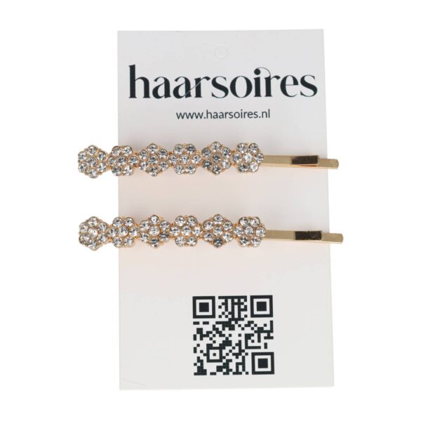 Haarspeld Schuifspeldjes Recht 6cm - Bloemen - Strass Steentjes - Goud - Set van 2