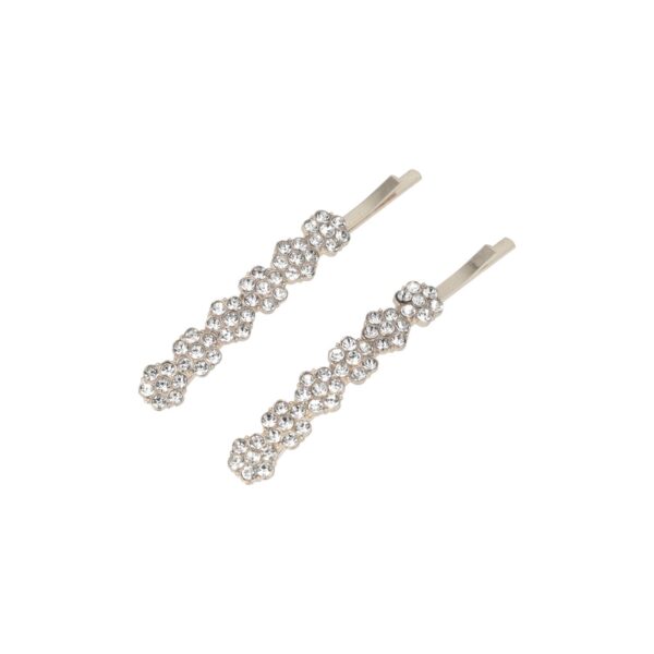 Haarspeld Schuifspeldjes Recht 6cm - Bloemen - Strass Steentjes - Zilver - Set van 2